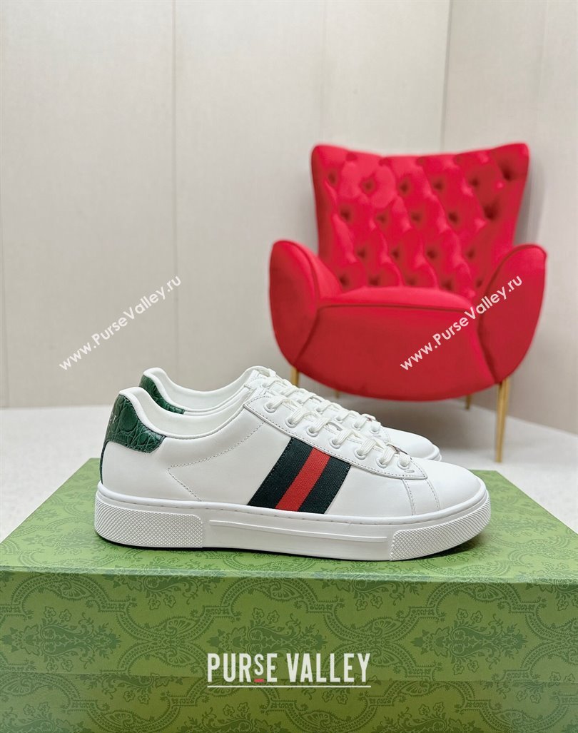 Gucci Ace Leather Sneakers with Web White/Green 3 2024 GG101408 (MD-241014078)