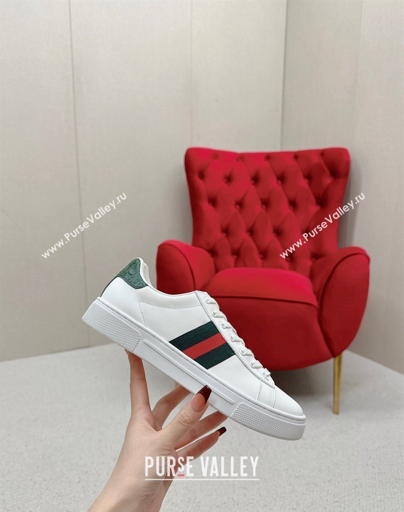 Gucci Ace Leather Sneakers with Web White/Green 3 2024 GG101408 (MD-241014078)