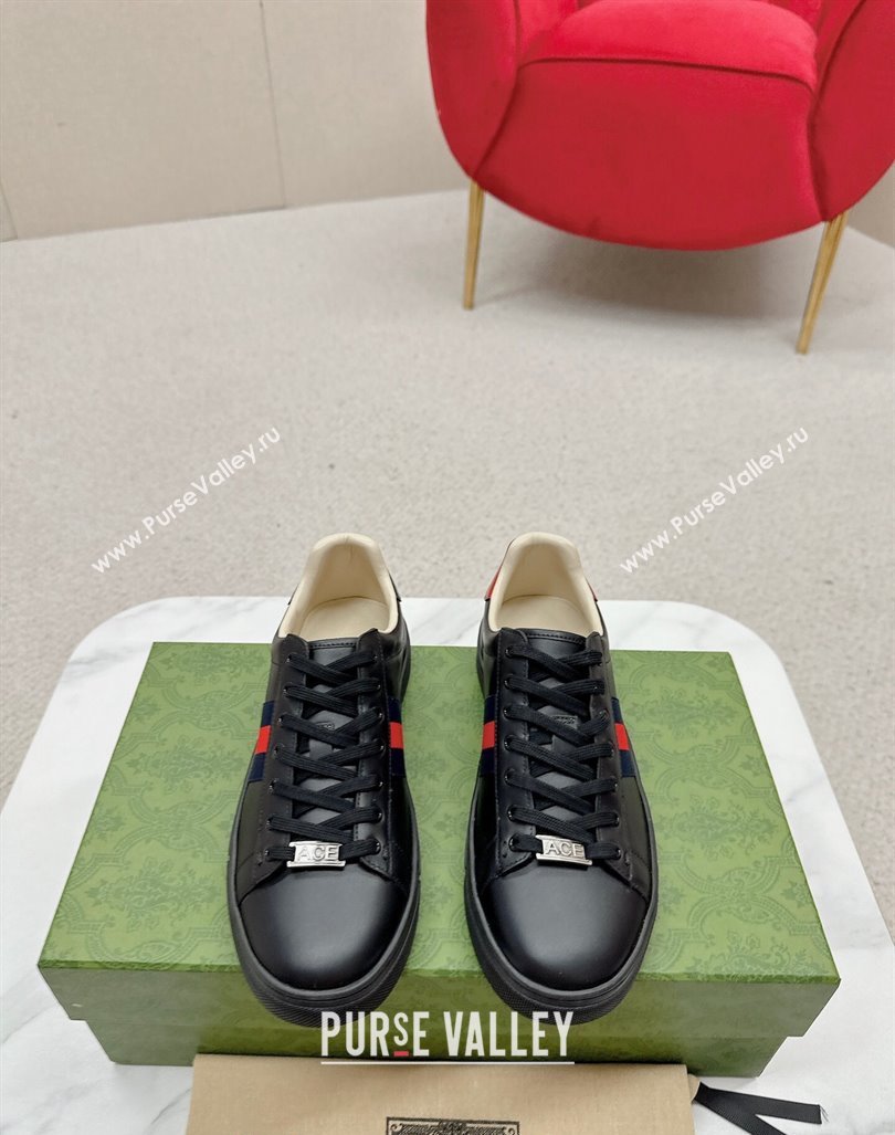 Gucci Ace Leather Sneakers with Web Black 4 2024 GG101408 (MD-241014079)