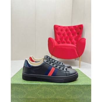 Gucci Ace Leather Sneakers with Web Black 4 2024 GG101408 (MD-241014079)