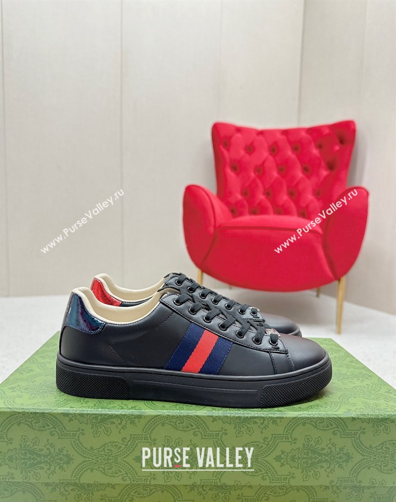 Gucci Ace Leather Sneakers with Web Black 4 2024 GG101408 (MD-241014079)