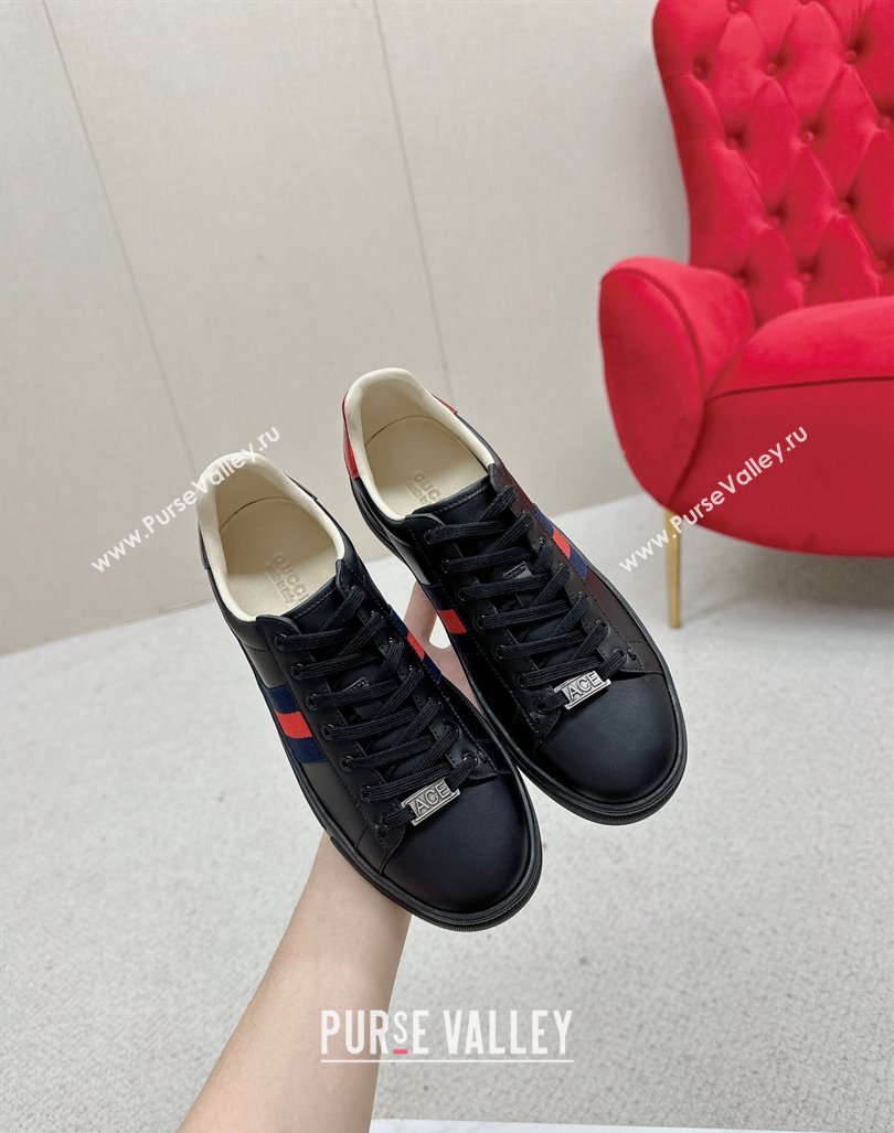 Gucci Ace Leather Sneakers with Web Black 4 2024 GG101408 (MD-241014079)