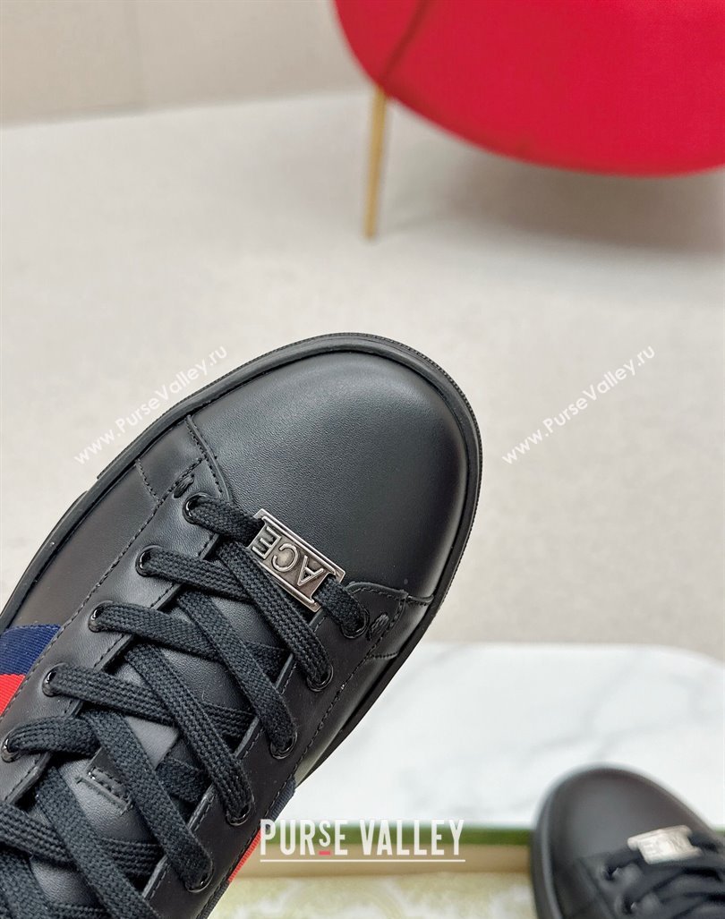 Gucci Ace Leather Sneakers with Web Black 4 2024 GG101408 (MD-241014079)