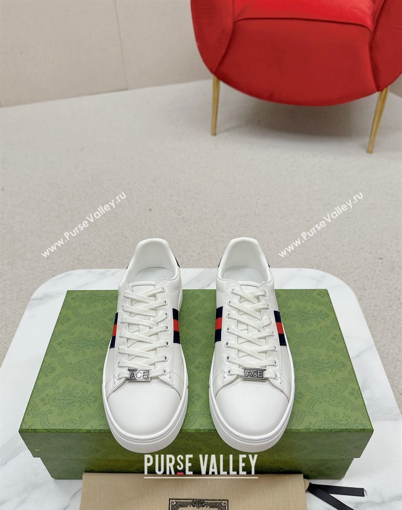 Gucci Ace Leather Sneakers with Web White/Blue 05 2024 GG101408 (MD-241014080)