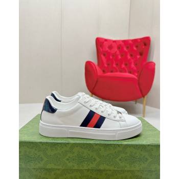 Gucci Ace Leather Sneakers with Web White/Blue 05 2024 GG101408 (MD-241014080)