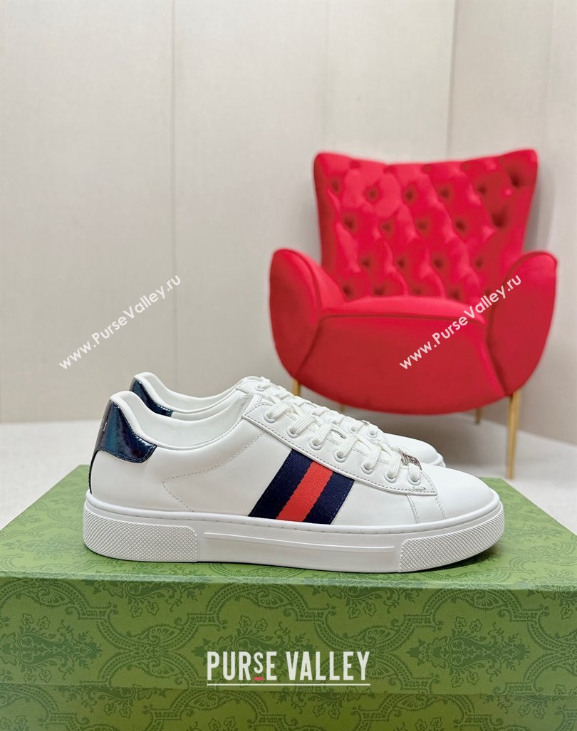 Gucci Ace Leather Sneakers with Web White/Blue 05 2024 GG101408 (MD-241014080)