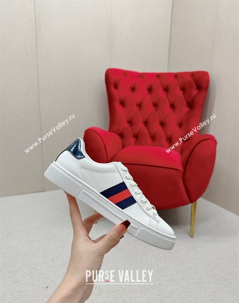 Gucci Ace Leather Sneakers with Web White/Blue 05 2024 GG101408 (MD-241014080)