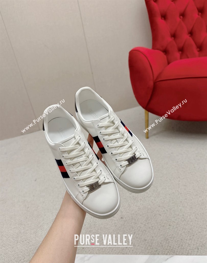 Gucci Ace Leather Sneakers with Web White/Blue 05 2024 GG101408 (MD-241014080)