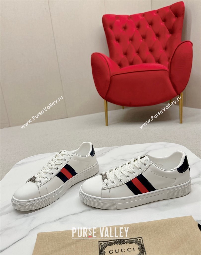 Gucci Ace Leather Sneakers with Web White/Blue 05 2024 GG101408 (MD-241014080)