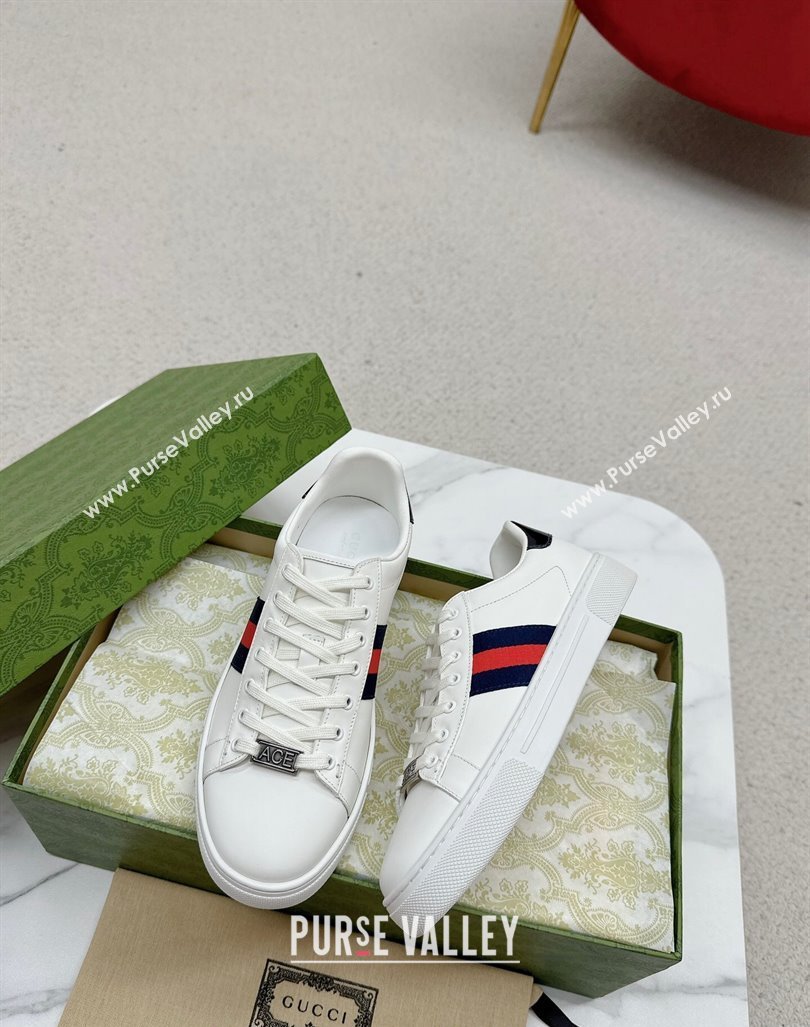 Gucci Ace Leather Sneakers with Web White/Blue 05 2024 GG101408 (MD-241014080)