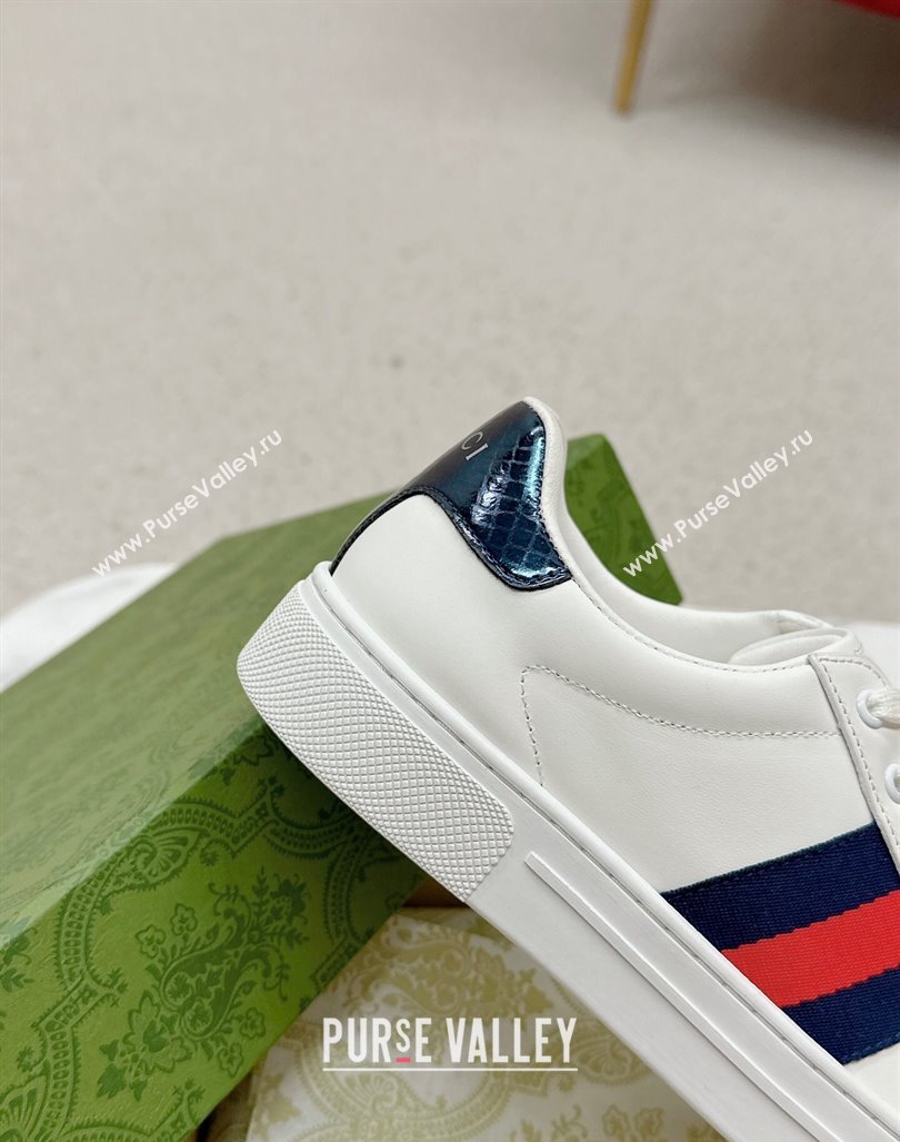 Gucci Ace Leather Sneakers with Web White/Blue 05 2024 GG101408 (MD-241014080)