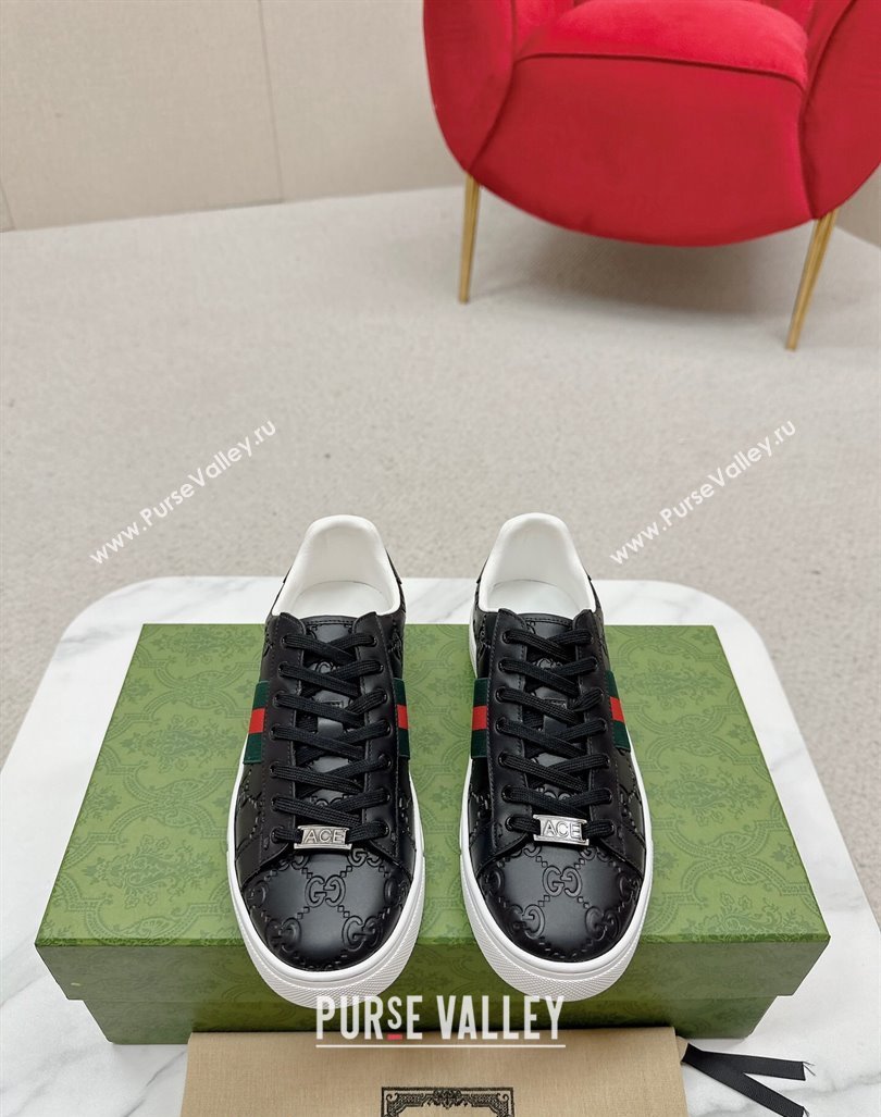 Gucci Ace Sneakers in Black GG Embossed Leather with Web 06 2024 GG101408 (MD-241014081)