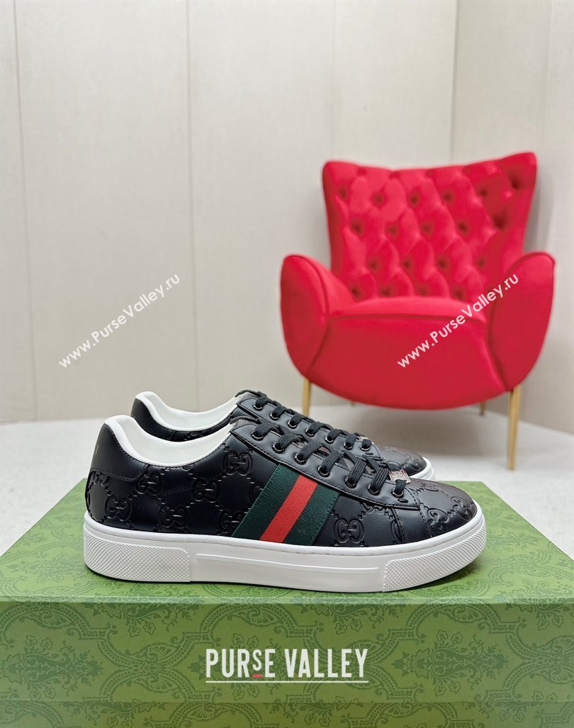 Gucci Ace Sneakers in Black GG Embossed Leather with Web 06 2024 GG101408 (MD-241014081)