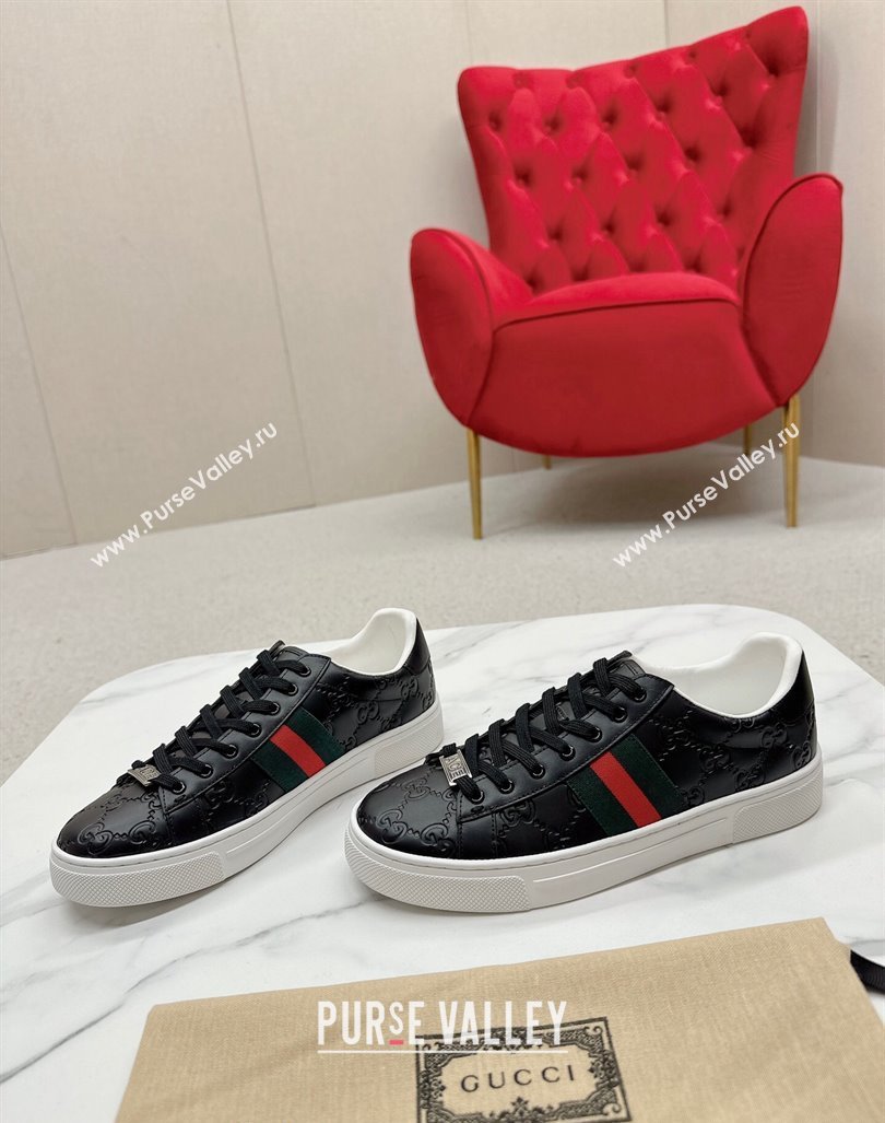 Gucci Ace Sneakers in Black GG Embossed Leather with Web 06 2024 GG101408 (MD-241014081)