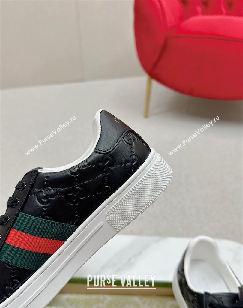 Gucci Ace Sneakers in Black GG Embossed Leather with Web 06 2024 GG101408 (MD-241014081)