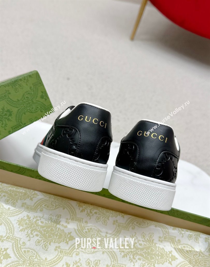 Gucci Ace Sneakers in Black GG Embossed Leather with Web 06 2024 GG101408 (MD-241014081)