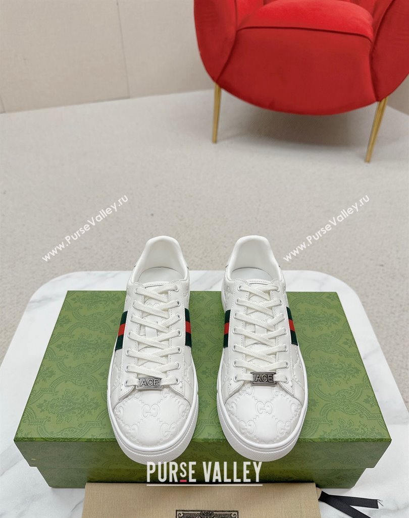 Gucci Ace Sneakers in White GG Embossed Leather with Web 07 2024 GG101408 (MD-241014082)