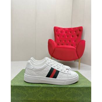 Gucci Ace Sneakers in White GG Embossed Leather with Web 07 2024 GG101408 (MD-241014082)