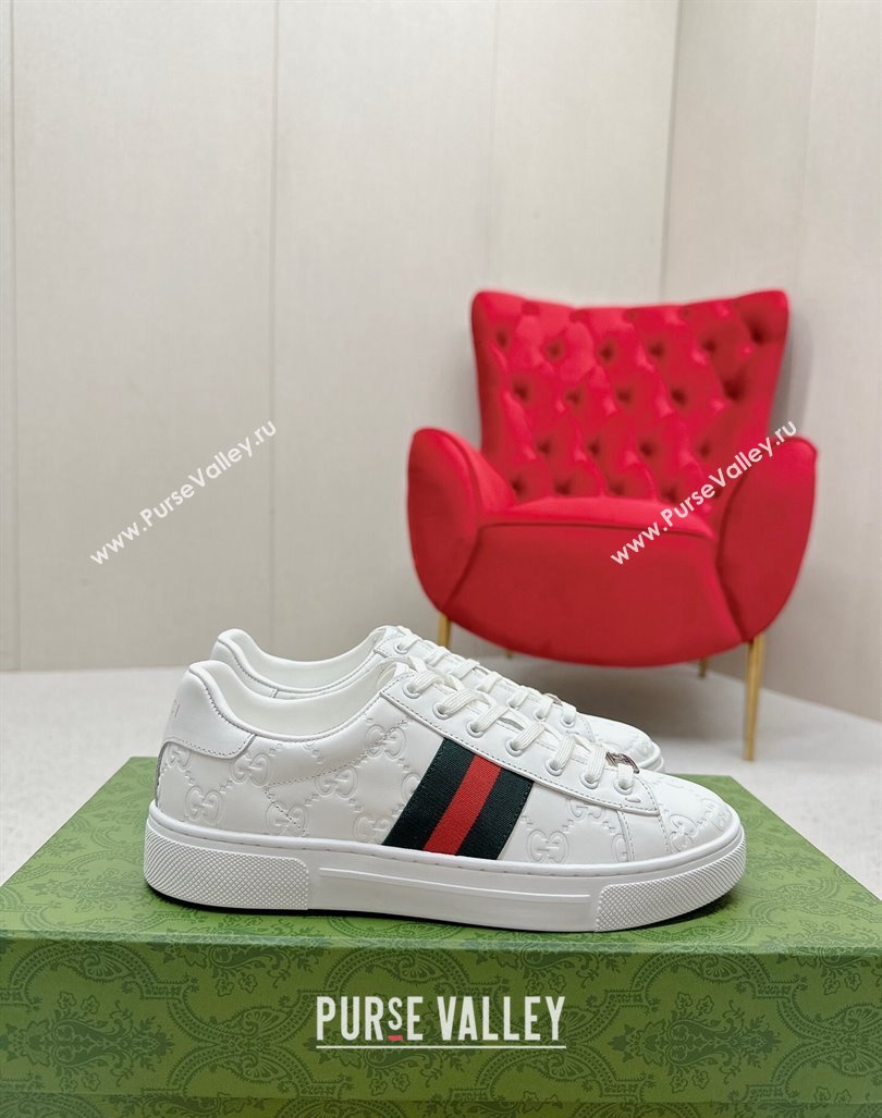 Gucci Ace Sneakers in White GG Embossed Leather with Web 07 2024 GG101408 (MD-241014082)