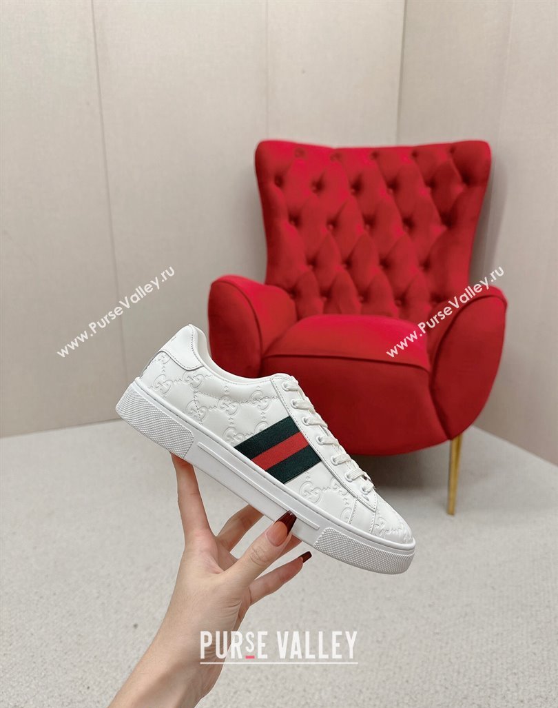 Gucci Ace Sneakers in White GG Embossed Leather with Web 07 2024 GG101408 (MD-241014082)