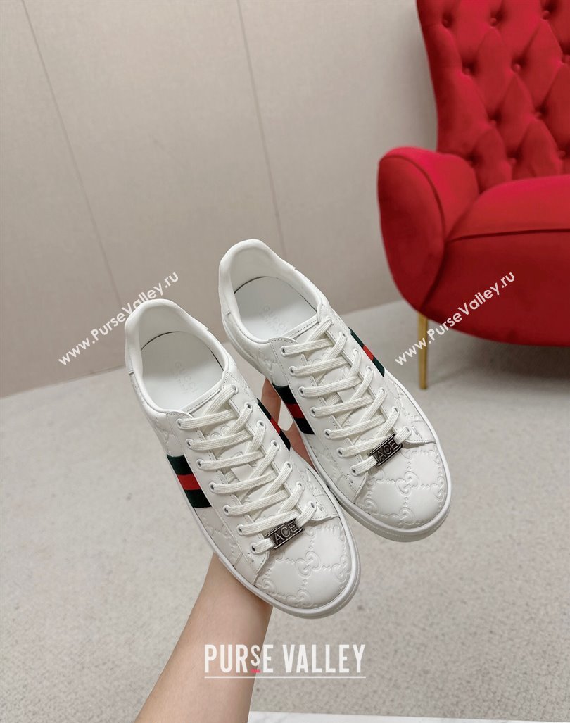 Gucci Ace Sneakers in White GG Embossed Leather with Web 07 2024 GG101408 (MD-241014082)