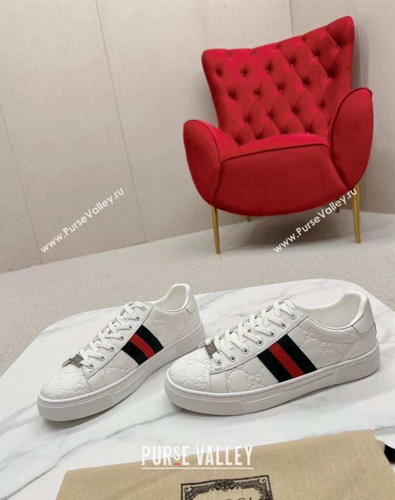 Gucci Ace Sneakers in White GG Embossed Leather with Web 07 2024 GG101408 (MD-241014082)