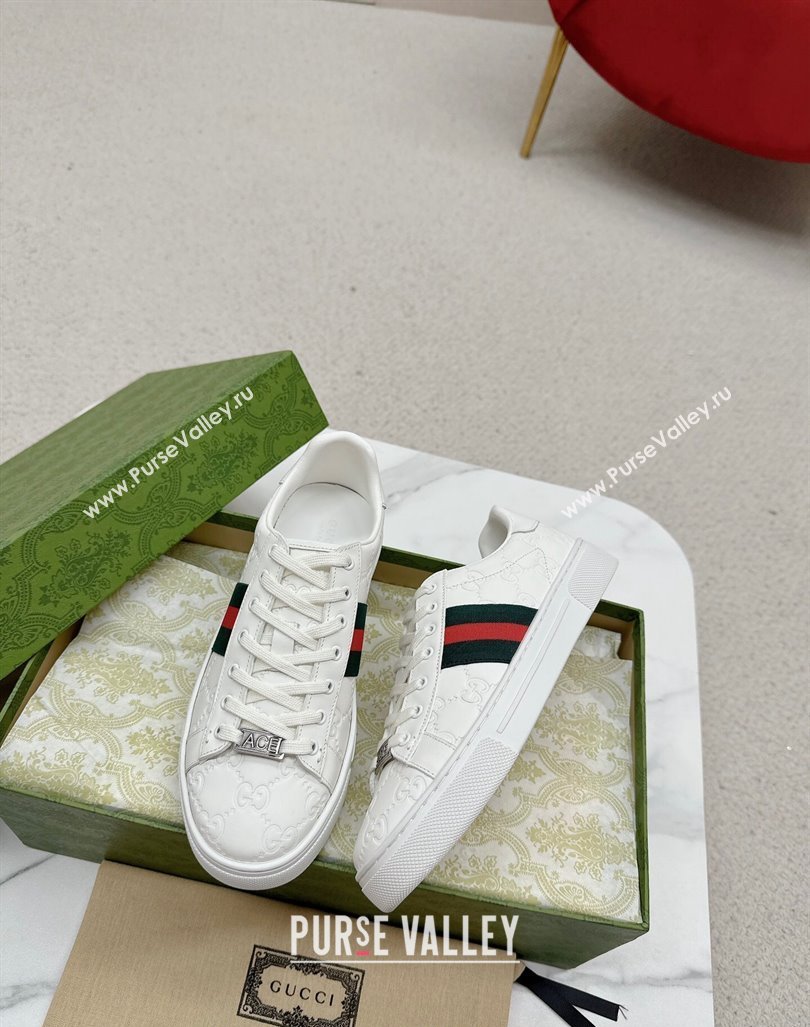 Gucci Ace Sneakers in White GG Embossed Leather with Web 07 2024 GG101408 (MD-241014082)