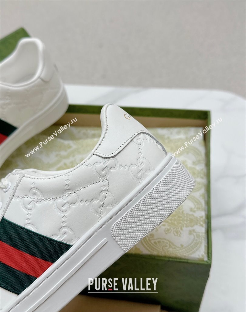 Gucci Ace Sneakers in White GG Embossed Leather with Web 07 2024 GG101408 (MD-241014082)