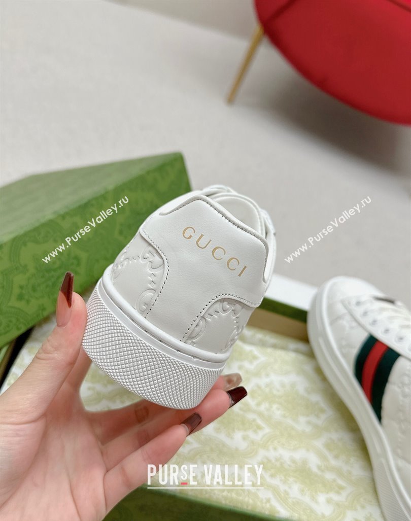 Gucci Ace Sneakers in White GG Embossed Leather with Web 07 2024 GG101408 (MD-241014082)