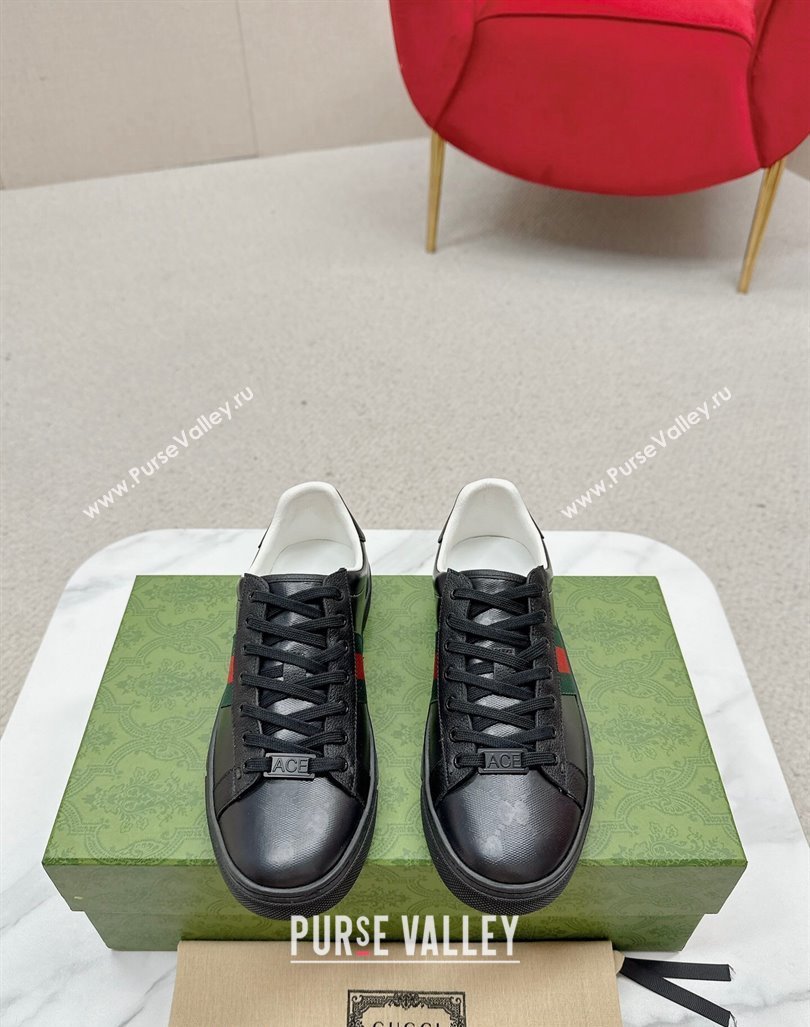 Gucci Ace Sneakers with Web in Black Embossed Leather 08 2024 GG101408 (MD-241014083)