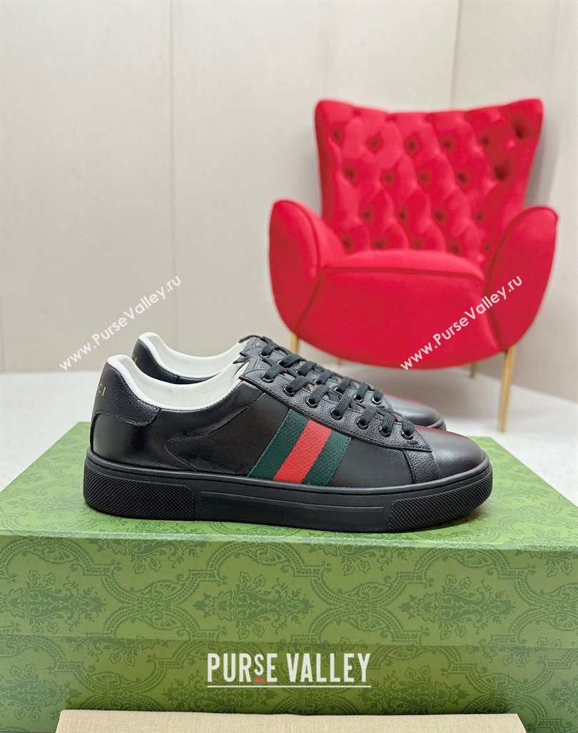 Gucci Ace Sneakers with Web in Black Embossed Leather 08 2024 GG101408 (MD-241014083)