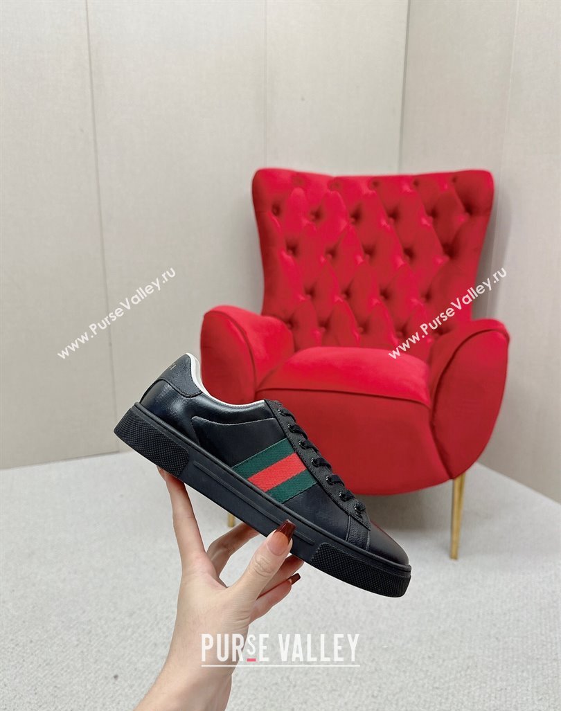 Gucci Ace Sneakers with Web in Black Embossed Leather 08 2024 GG101408 (MD-241014083)