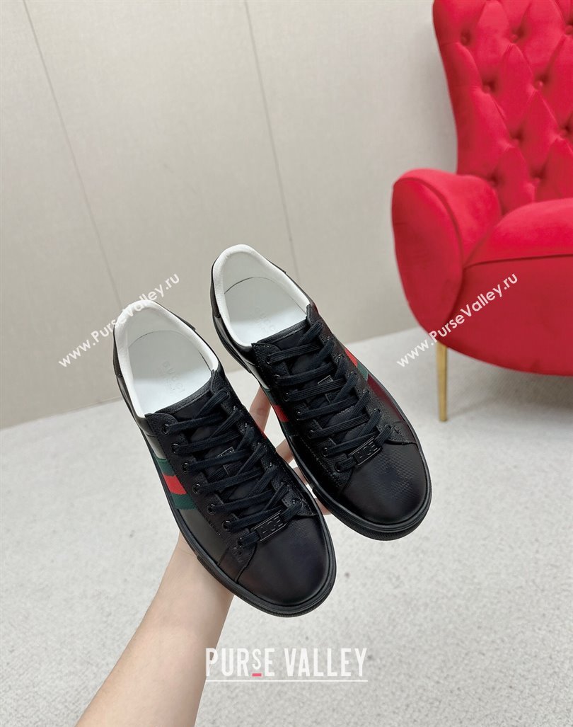 Gucci Ace Sneakers with Web in Black Embossed Leather 08 2024 GG101408 (MD-241014083)