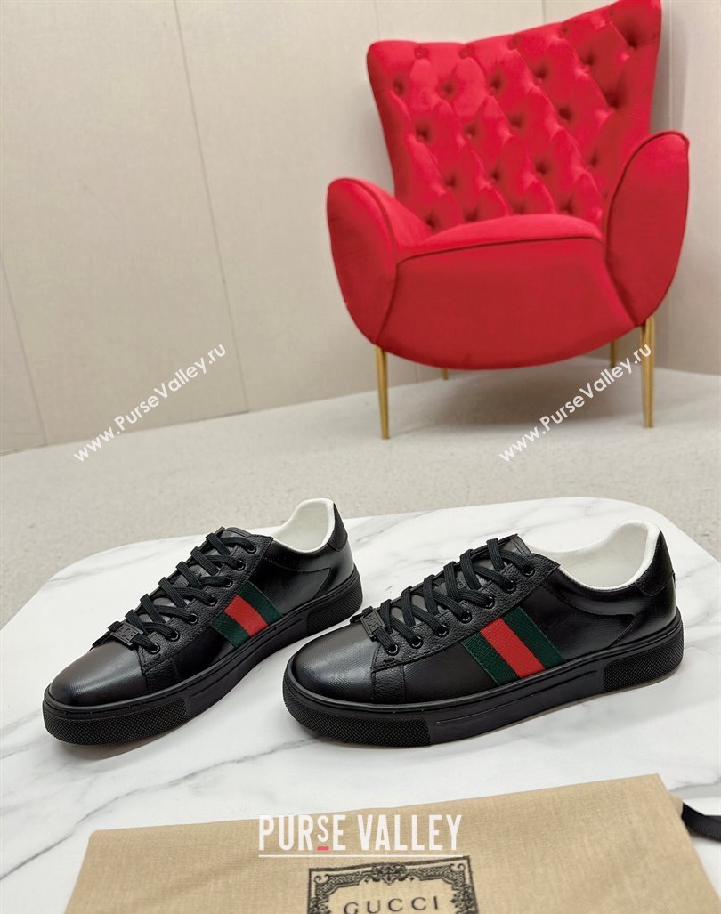 Gucci Ace Sneakers with Web in Black Embossed Leather 08 2024 GG101408 (MD-241014083)