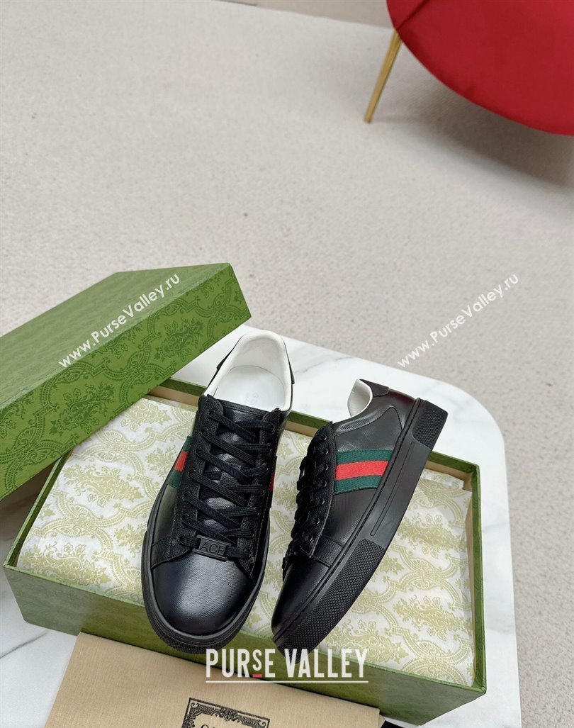 Gucci Ace Sneakers with Web in Black Embossed Leather 08 2024 GG101408 (MD-241014083)