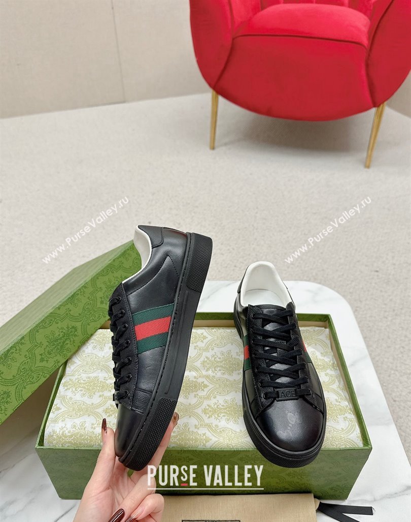 Gucci Ace Sneakers with Web in Black Embossed Leather 08 2024 GG101408 (MD-241014083)