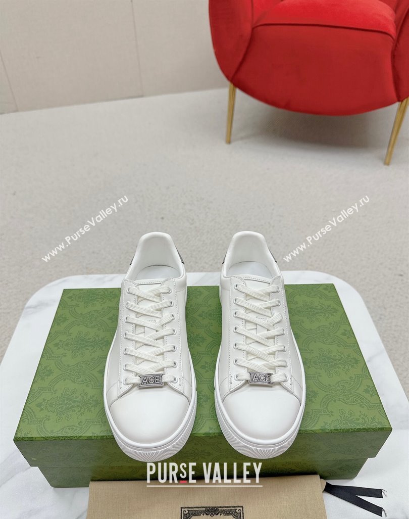 Gucci Ace Leather Sneakers with Perforated Interlocking G White/Grey 2024 GG101408 (MD-241014084)