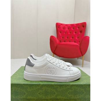 Gucci Ace Leather Sneakers with Perforated Interlocking G White/Grey 2024 GG101408 (MD-241014084)