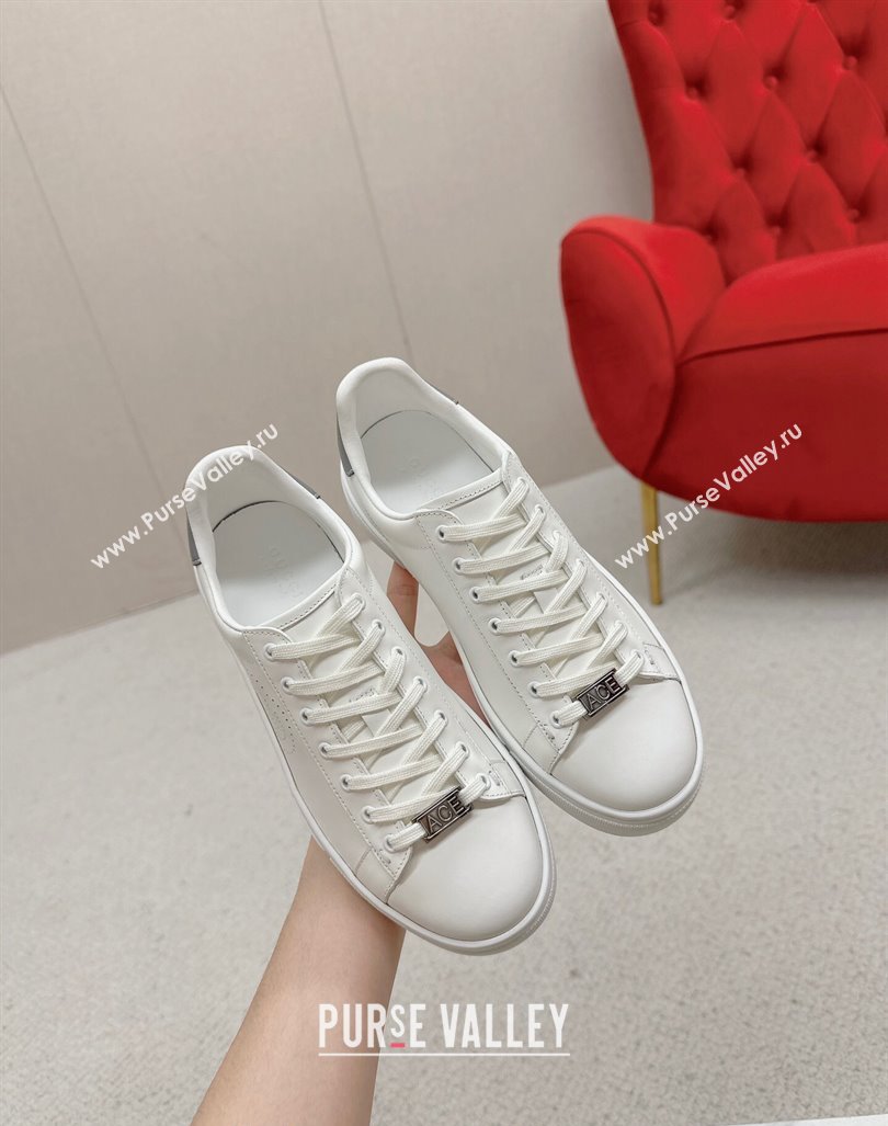 Gucci Ace Leather Sneakers with Perforated Interlocking G White/Grey 2024 GG101408 (MD-241014084)