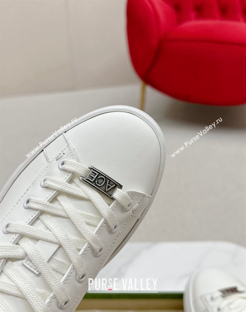 Gucci Ace Leather Sneakers with Perforated Interlocking G White/Grey 2024 GG101408 (MD-241014084)