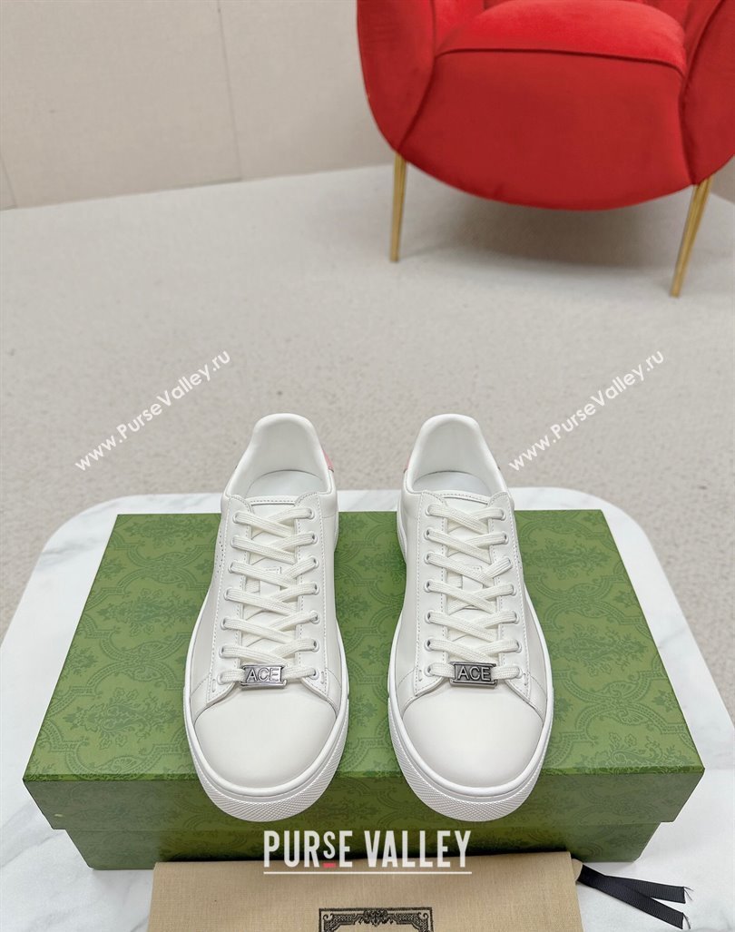 Gucci Ace Leather Sneakers with Perforated Interlocking G White/Pink 2024 GG101408 (MD-241014085)