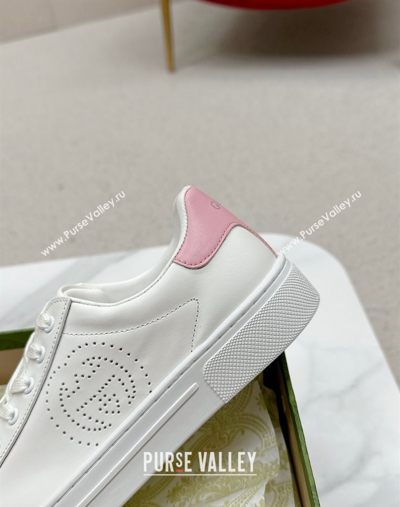 Gucci Ace Leather Sneakers with Perforated Interlocking G White/Pink 2024 GG101408 (MD-241014085)