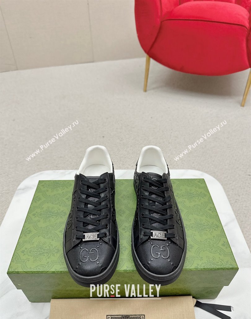 Gucci Ace Sneakers in Perforated Leather with Interlocking G Black 2024 GG101408 (MD-241014087)