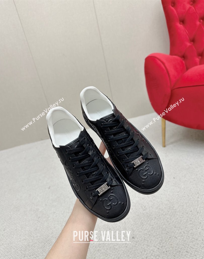 Gucci Ace Sneakers in Perforated Leather with Interlocking G Black 2024 GG101408 (MD-241014087)