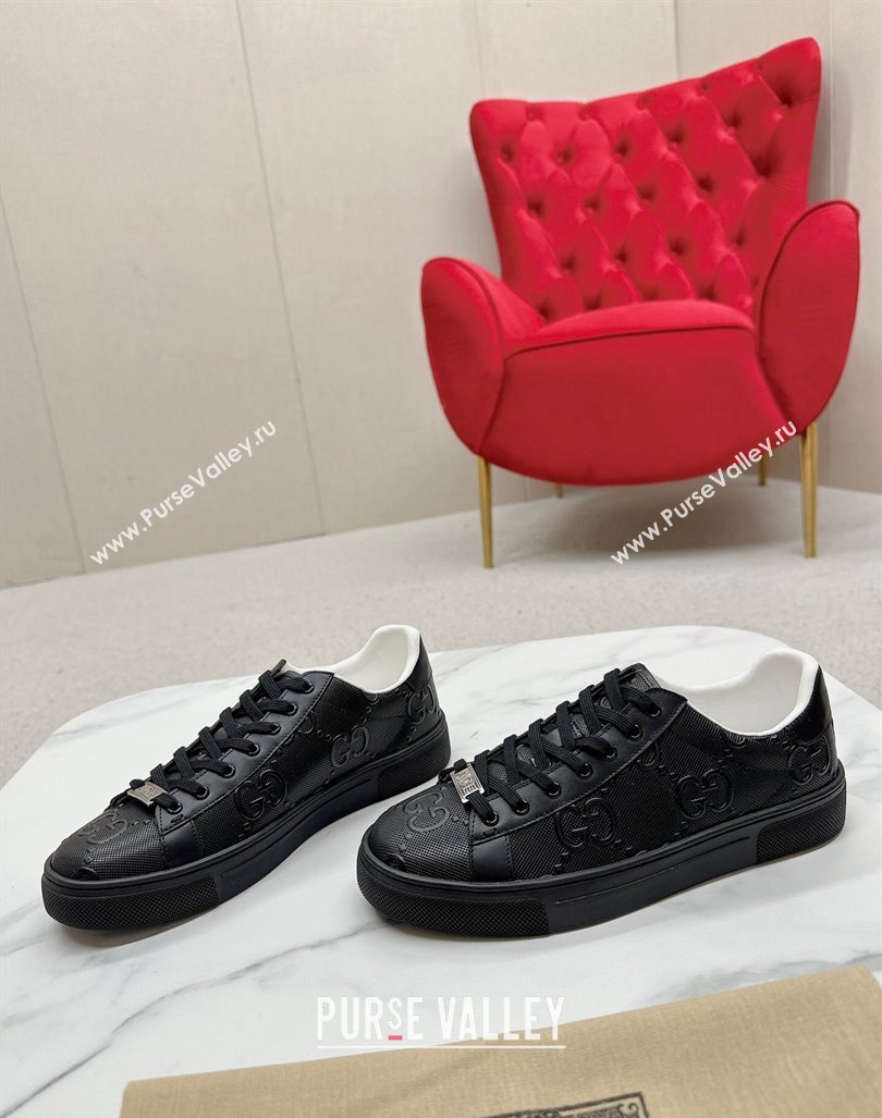 Gucci Ace Sneakers in Perforated Leather with Interlocking G Black 2024 GG101408 (MD-241014087)