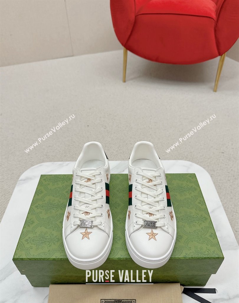 Gucci Ace Leather Sneakers with Bee and Star White 2024 GG101408 (MD-241014088)