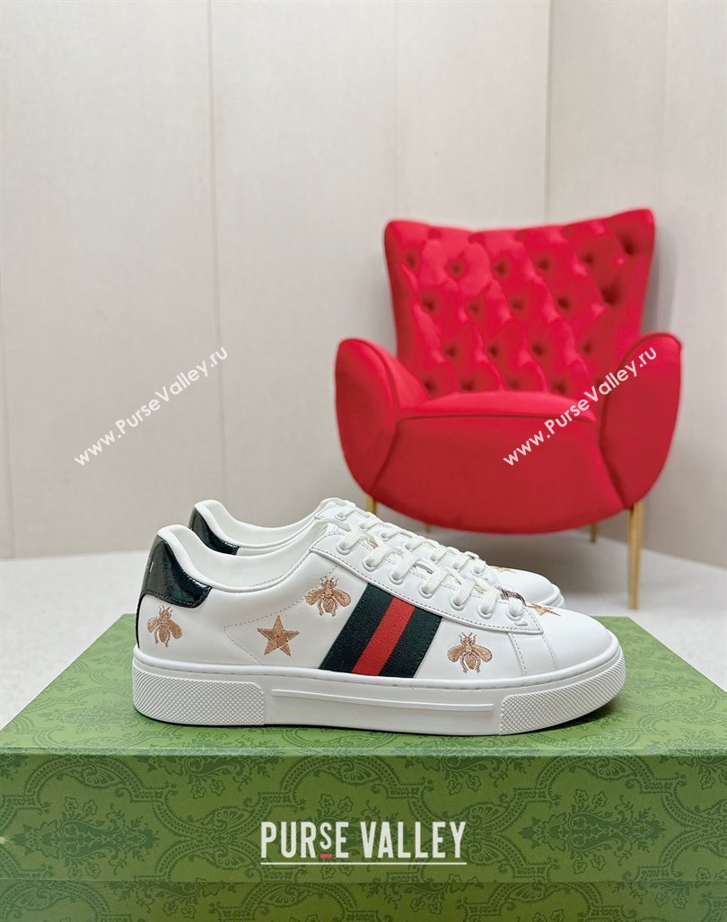 Gucci Ace Leather Sneakers with Bee and Star White 2024 GG101408 (MD-241014088)