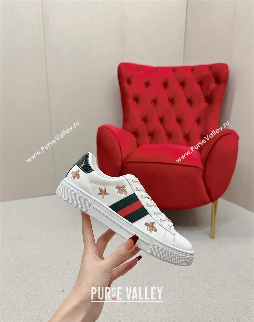 Gucci Ace Leather Sneakers with Bee and Star White 2024 GG101408 (MD-241014088)