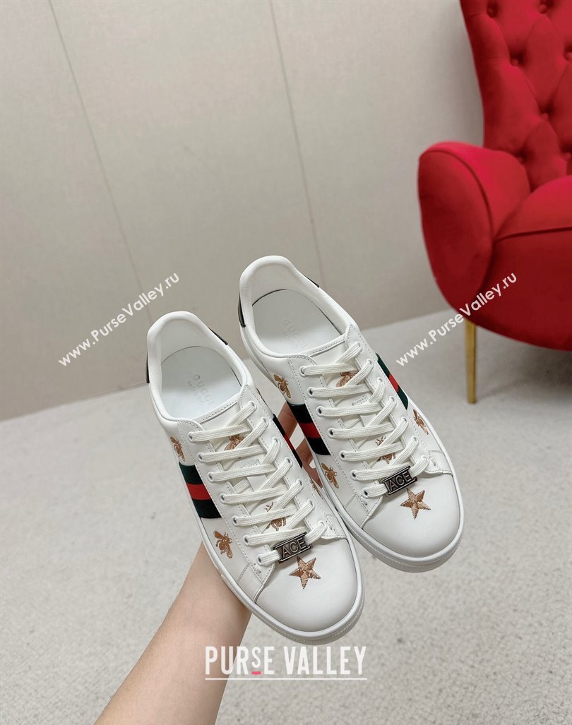 Gucci Ace Leather Sneakers with Bee and Star White 2024 GG101408 (MD-241014088)