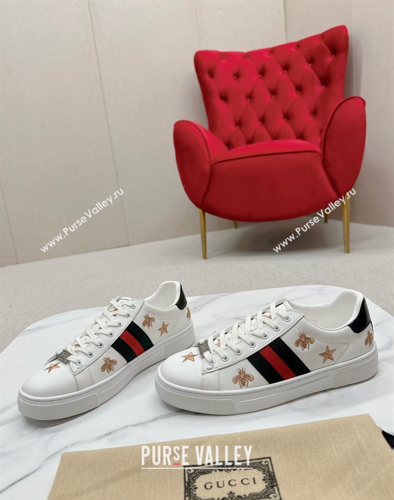 Gucci Ace Leather Sneakers with Bee and Star White 2024 GG101408 (MD-241014088)